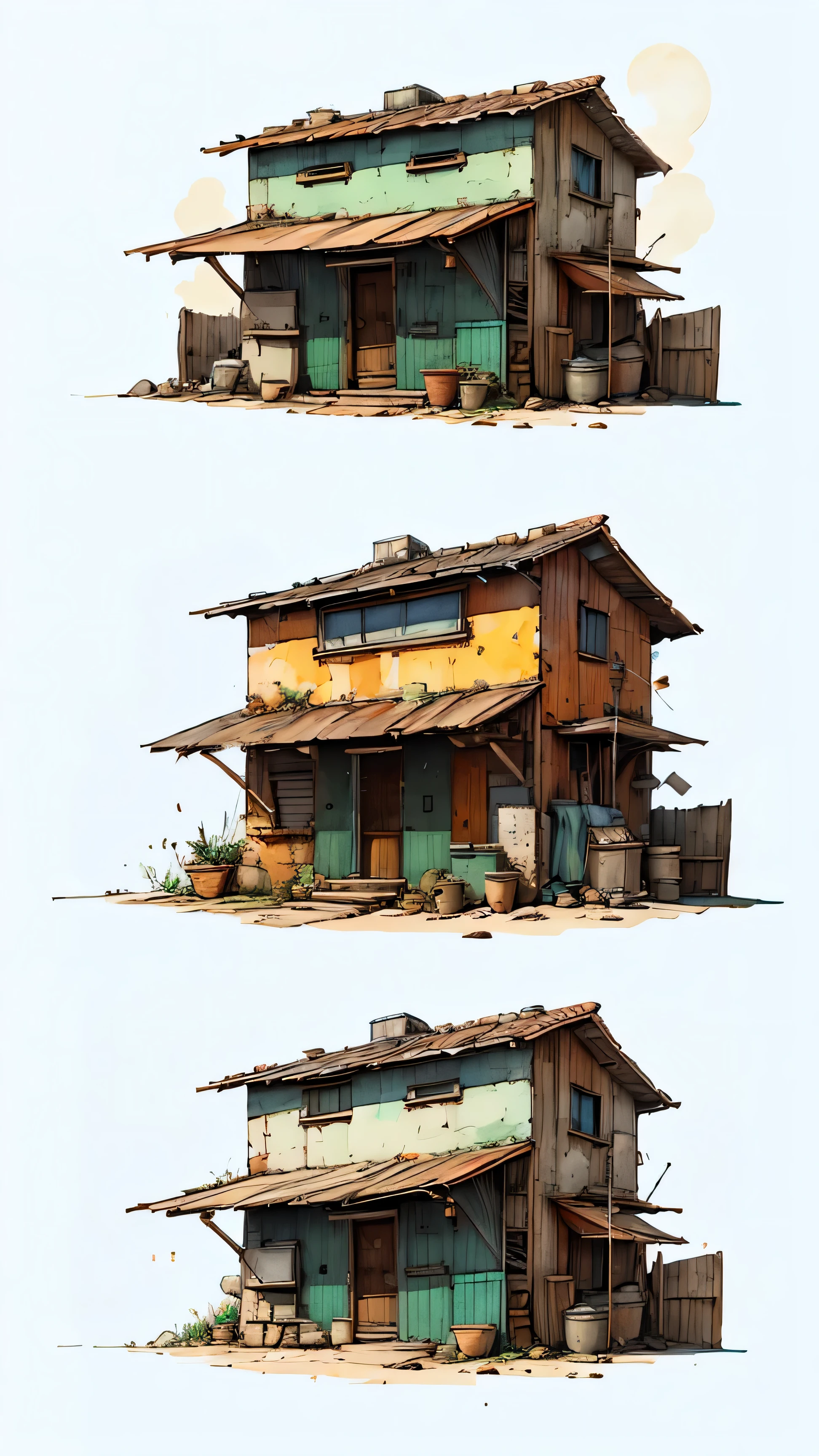 (a small house, unfinished sketch, watercolor on paper, simple background:1.2), detailed architecture, old weathered wood, mossy stones, lush greenery, natural lighting, soft pastel colors, impressionistic, atmospheric, cozy, whimsical
