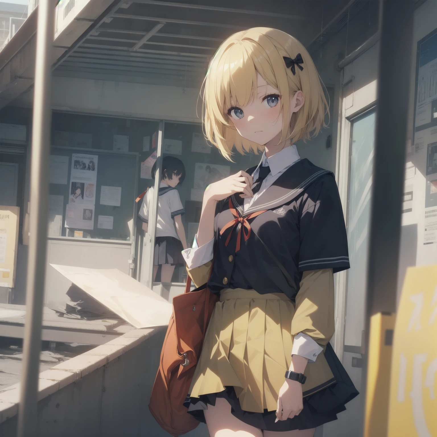 ultra-absurdres-Top quality by artist God, ultra-detailed, high resolution, anime moe artstyle, best anime 8k konachan wallpaper, pixiv contest winner, pool:2810, perfect anatomy,break, 1girl, (Please draw a girl walking sleepily to school alone. )break,(Solo,little female, -yeld:1.Full limbs, complete fingers,a junior hihort hair), short cut, flat chest, , small butt, small black eyes, beautiful detailed eyes, well-proportioned iris and pupils, expressive eyes, highres detailed hair, soft expression, salor school_uniform, sailor collar, serahuku, bow, pleated skirt,(Detailed Lighting), (Detailed background), in the School commute route. break,super detailed skin, Best cinematic lighting powered by famous artist, 8k,beauty illustration,photoshop_(medium),very aesthetic,break,((artist:yuuhagi_(amaretto-no-natsu) )), artist:clamp ,artist:carnelian ,artist:kantoku ,