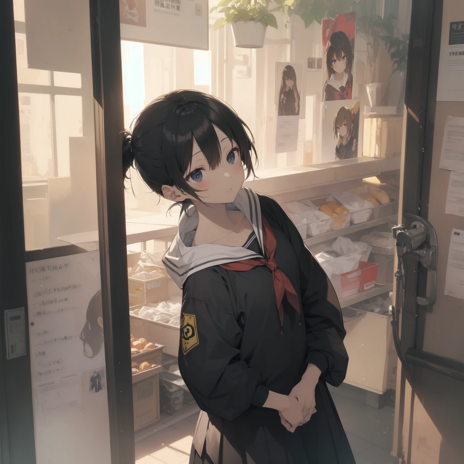 ultra-absurdres-Top quality by artist God, ultra-detailed, high resolution, anime moe artstyle, best anime 8k konachan wallpaper, pixiv contest winner, pool:2810, perfect anatomy,break, 1girl, (Please draw a girl walking sleepily to school alone. )break,(Solo,little female, 13-year-old:1.3),Full limbs, complete fingers,a junior high school student, (very short hair), short cut, flat chest, , small butt, small black eyes, beautiful detailed eyes, well-proportioned iris and pupils, expressive eyes, highres detailed hair, soft expression, salor school_uniform, sailor collar, serahuku, bow, pleated skirt,(Detailed Lighting), (Detailed background), in the School commute route. break,super detailed skin, Best cinematic lighting powered by famous artist, 8k,beauty illustration,photoshop_(medium),very aesthetic,break,((artist:yuuhagi_(amaretto-no-natsu) )), artist:clamp ,artist:carnelian ,artist:kantoku ,
