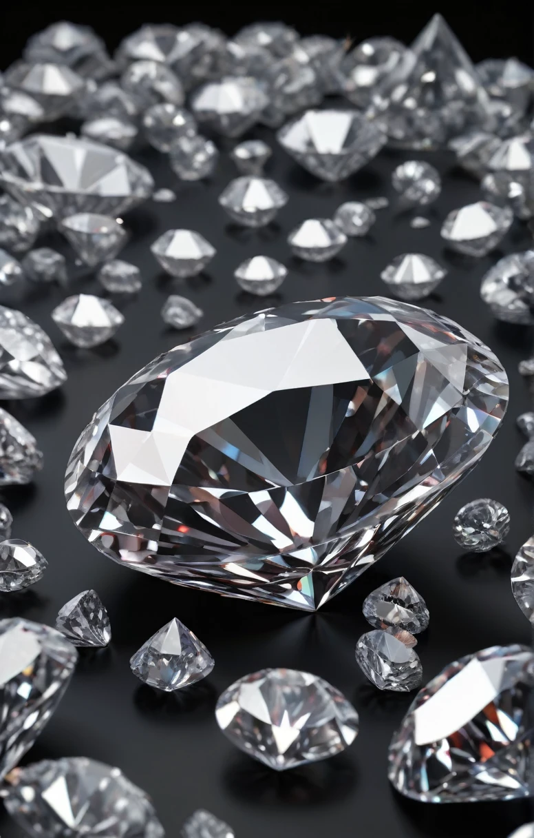 cut diamonds lie in a heap 3D icon on a black background side view, not circumcised, in frame