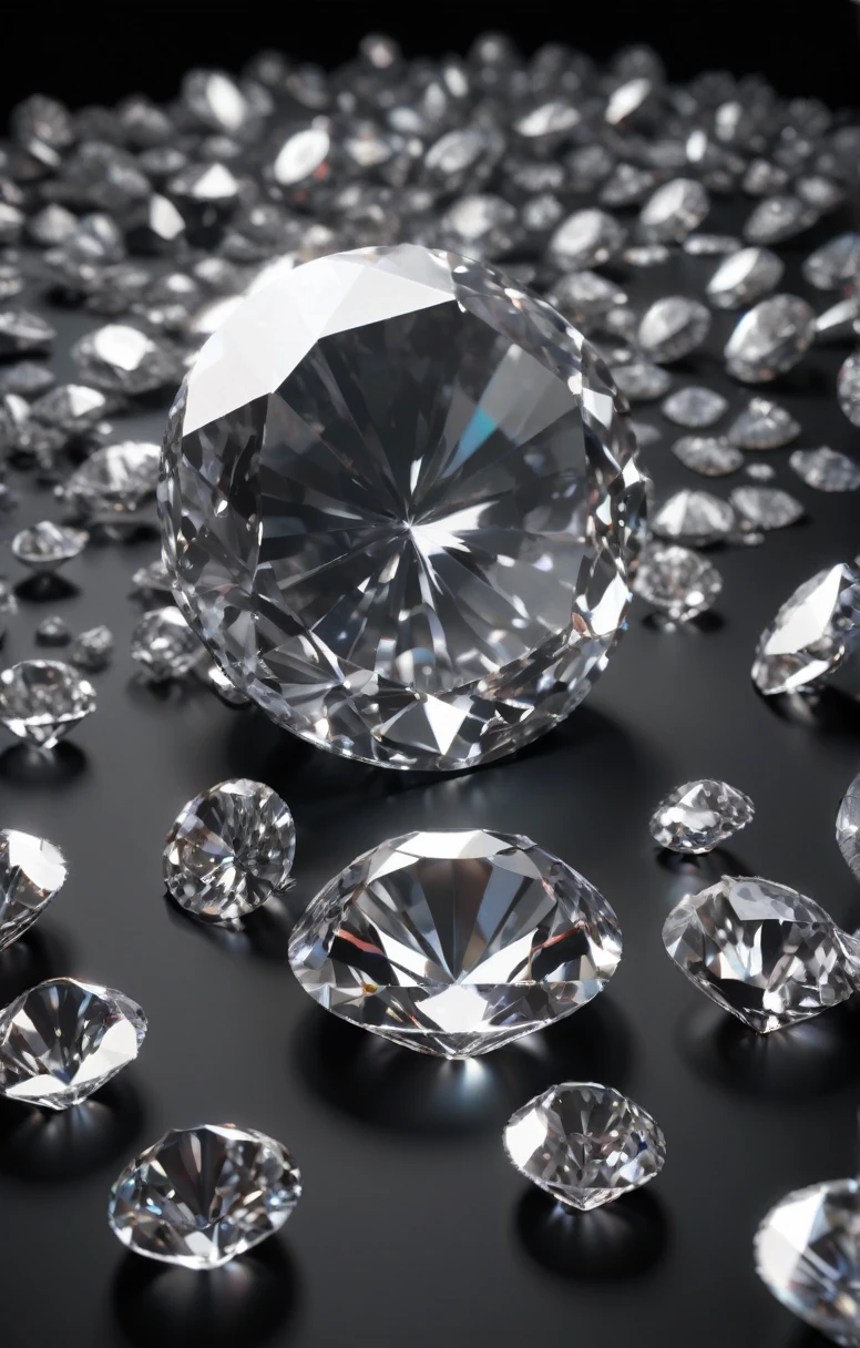 cut diamonds lie in a heap 3D icon on a black background side view, not circumcised, in frame