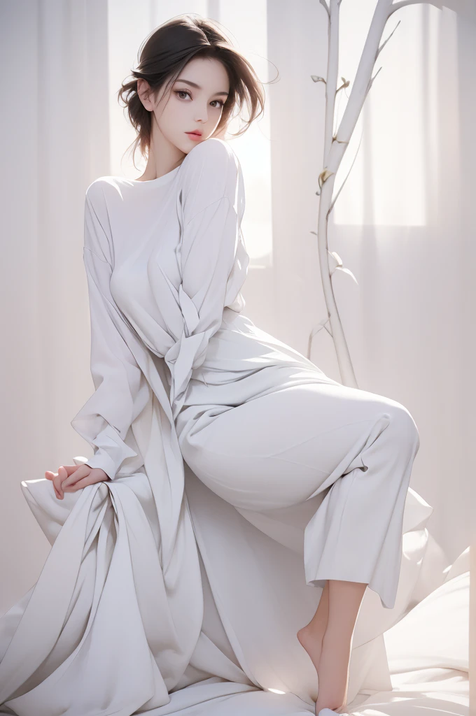 Beautiful woman, Wearing a white shirt, Full body portrait, Beautiful perfect face and perfect face, Surreal concept, 8k resolution, Photo quality, Pose for a photo, Photorealistic,