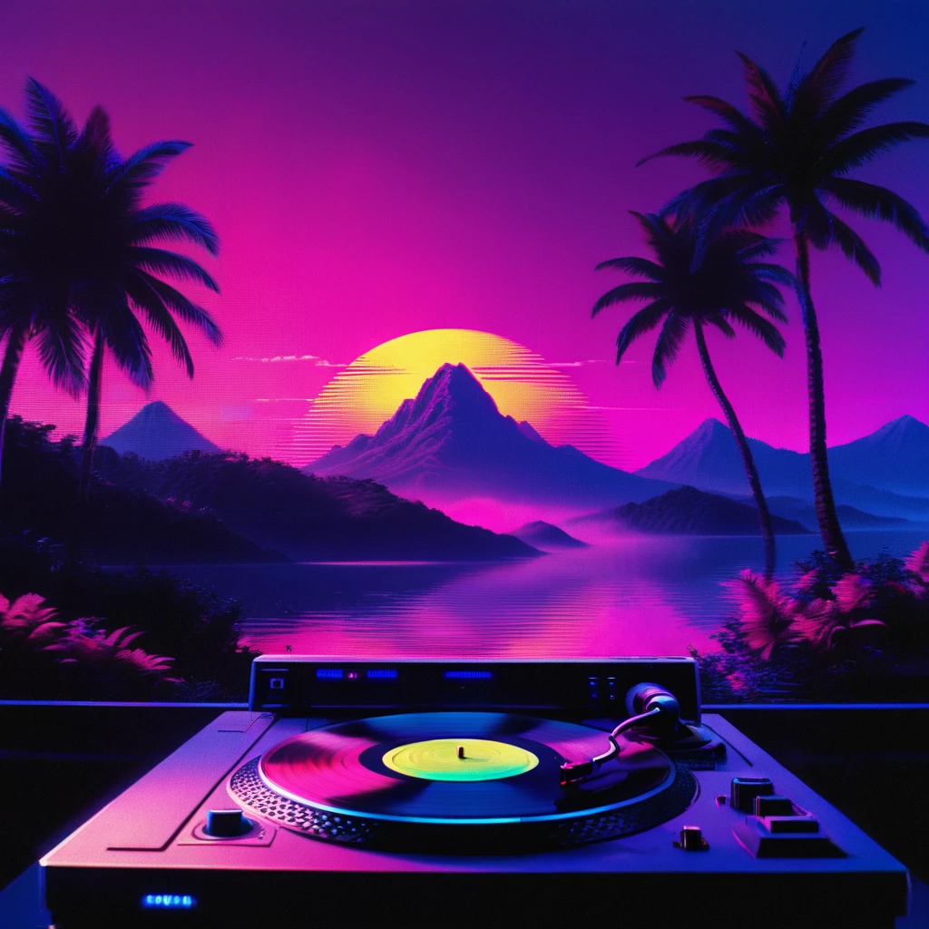 record,Vaporwave aesthetic style, Synthwave,
