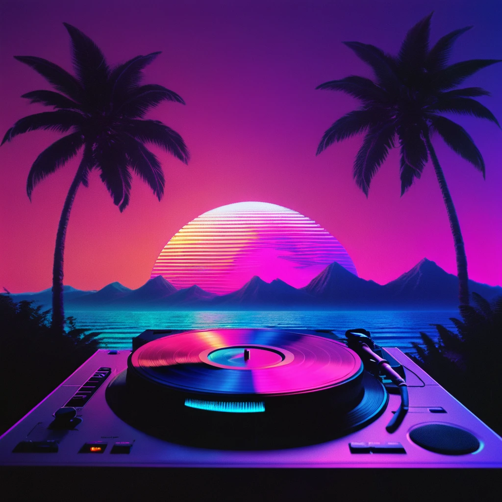 record,Vaporwave aesthetic style, Synthwave,