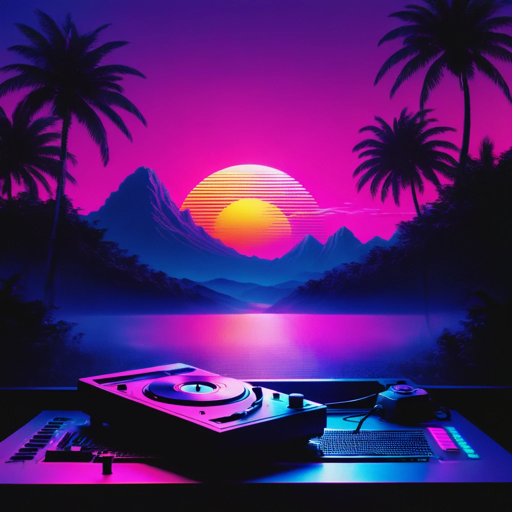record,Vaporwave aesthetic style, Synthwave,