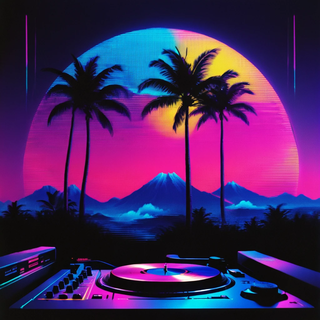 record,Vaporwave aesthetic style, Synthwave,