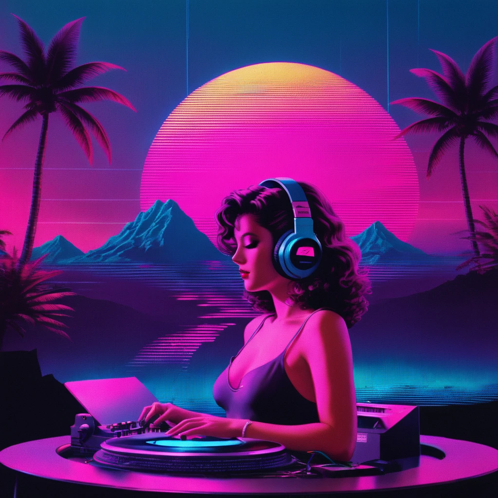 record,Vaporwave aesthetic style, Synthwave,