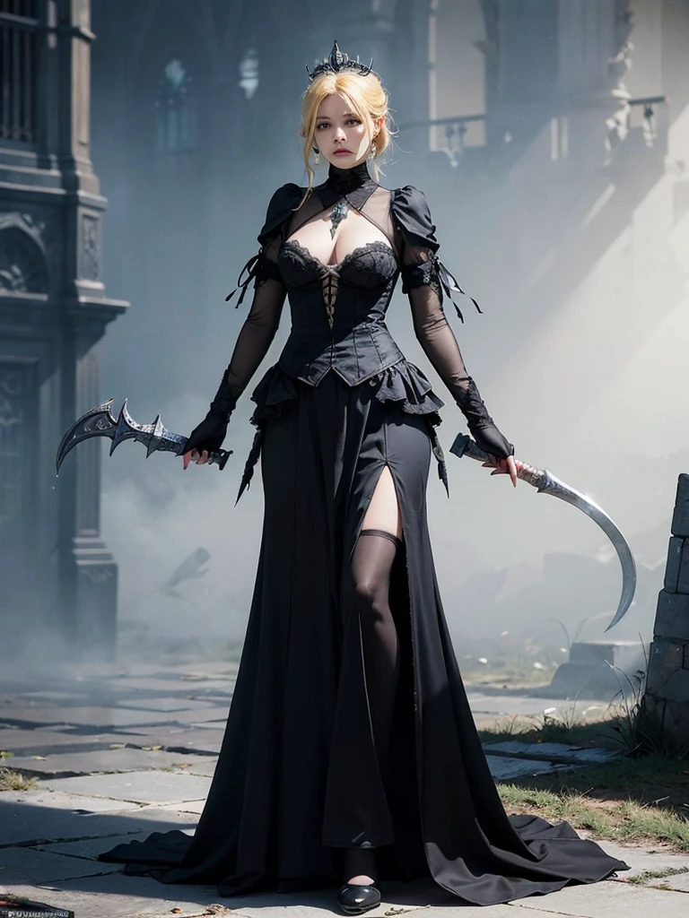 mpts copy male or female knight，Melon seed face，Yellow Hair，crown, Hyper HD, Wide-angle, Bokeh, Wide-angle, 8k, Attention to detail, high quality, masterpiece, White Background, Bloodborne infection inspired, Bloodborne infection, plain White Background, Gothic attire, Gothic, occult aesthestic, occult, whole body, full body, body, Mourning clothes, Inspired by the Knights Templar,perfect face,1 girl