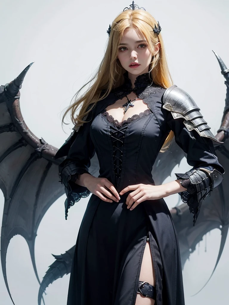 mpts copy male or female knight，Melon seed face，Yellow Hair，crown, Hyper HD, Wide-angle, Bokeh, Wide-angle, 8k, Attention to detail, high quality, masterpiece, White Background, Bloodborne infection inspired, Bloodborne infection, plain White Background, Gothic attire, Gothic, occult aesthestic, occult, whole body, full body, body, Mourning clothes, Inspired by the Knights Templar,perfect face,1 girl