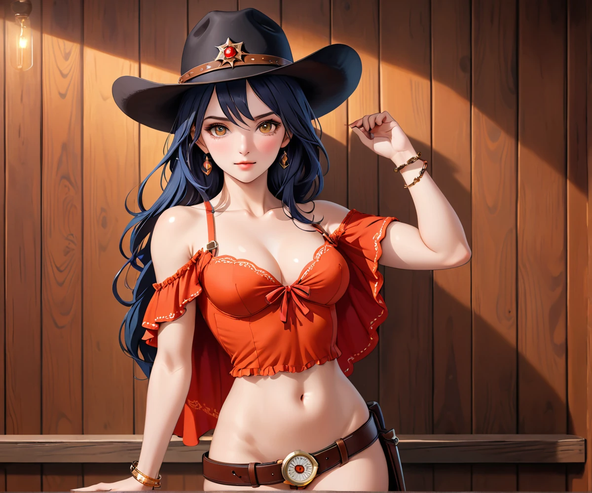 (((1 person:2.0))),(((NSFW:1.8)),(((NUDE:2.0))),(((Sexy female gunfighter:1.9))),(((Wear a gun belt with a holster:1.5))),((Wear a watch on your wrist:1.5))),(((Cowgirl Costume:1.5))),(((Exposed thin inner thighs))),(((Small breasts:1.5))),(((Bare arms))),(((Wearing Sandals:1.5))),((Blushed:1.8)), Beautiful detailed girl, Very detailed目と顔, 緻密でBeautiful Eyes, Very detailed, High resolution, Highest quality, masterpiece, Very detailed, 8k wallpaper, wonderful, finely, Highest quality,(Standing in front of a wooden wall),Beautiful Eyes,((Engage your audience:1.9)),((Full body shot:1.6)),((Place your right hand on your chest:1.8)),((Drinking whiskey:1.4)),((She has strong hiccups:2.7))),(((Are standing:1.5)))