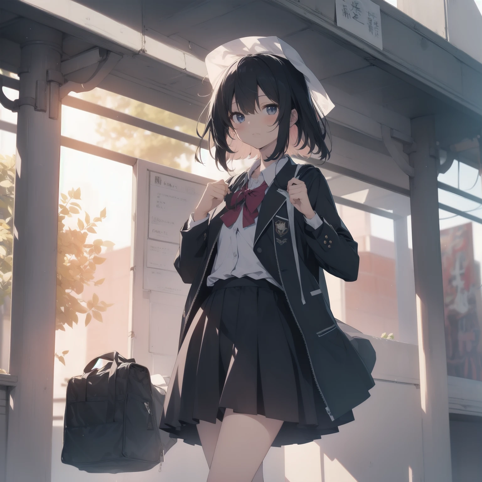 ultra-absurdres-Top quality by artist God, ultra-detailed, high resolution, anime moe artstyle, best anime 8k konachan wallpaper, pixiv contest winner, pool:2810, perfect anatomy,break, 1girl, (Please draw a girl walking sleepily to school alone. )break,(Solo,little female, 13-year-old:1.3),Full limbs, complete fingers,a junior high school student, (very short hair), short cut, flat chest, , small butt, small black eyes, beautiful detailed eyes, well-proportioned iris and pupils, expressive eyes, highres detailed hair, soft expression, salor school_uniform, sailor collar, serahuku, bow, pleated skirt,(Detailed Lighting), (Detailed background), in the School commute route. break,super detailed skin, Best cinematic lighting powered by famous artist, 8k,beauty illustration,photoshop_(medium),very aesthetic,break,((artist:yuuhagi_(amaretto-no-natsu) )), artist:clamp ,artist:carnelian ,artist:kantoku ,
