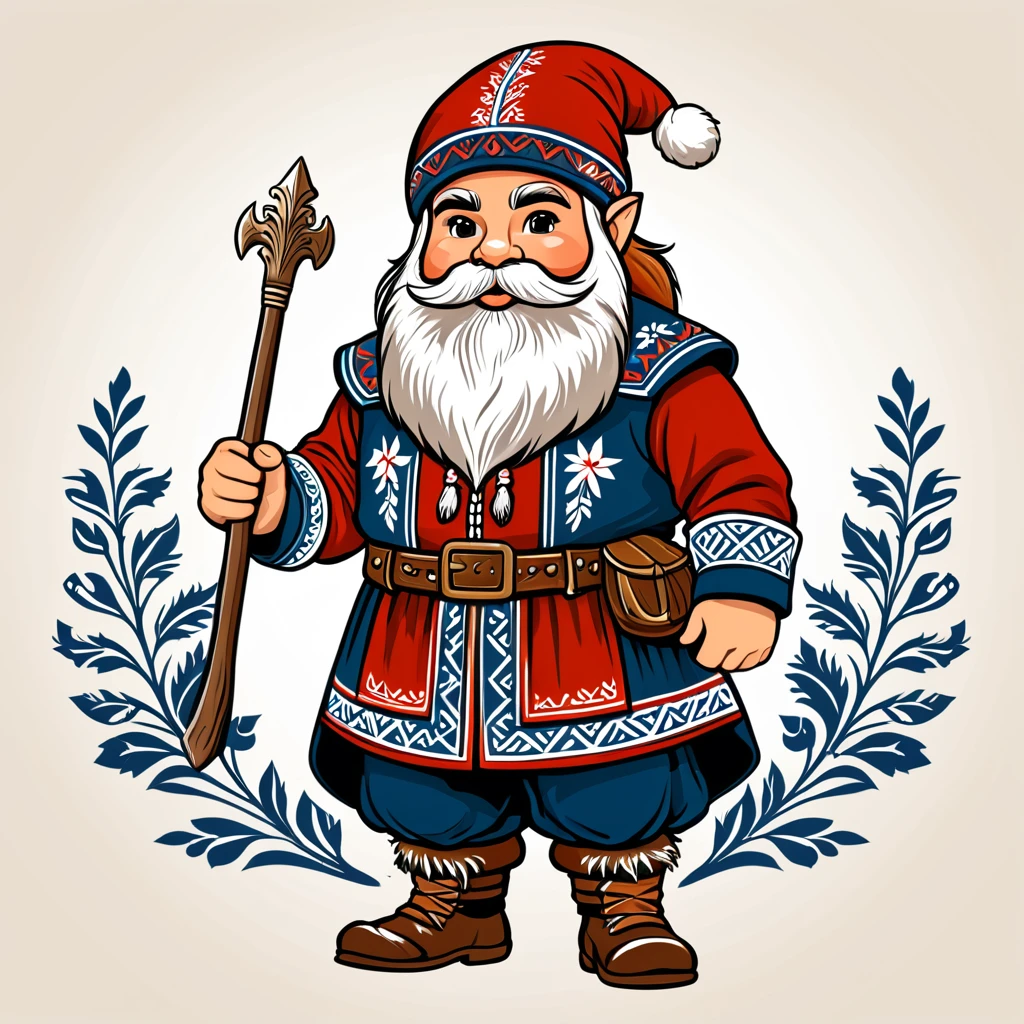 hungarian dwarf in nordic folk outfit, vector graphics, strong contours
