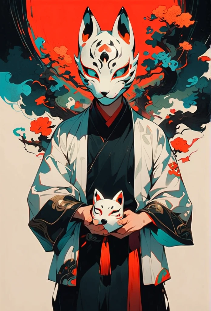 Style 2,alone,One boy,Holding a fox mask