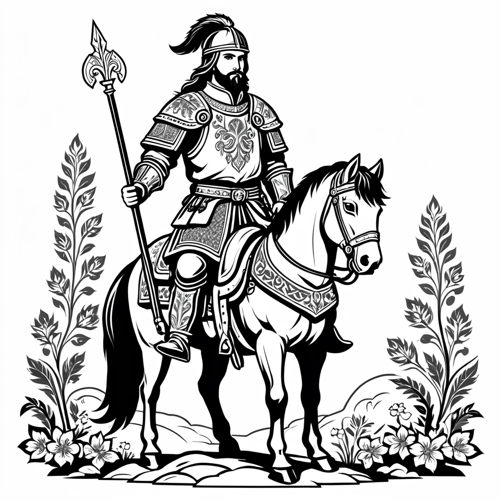 hungarian paladin in nordic folk outfit, vector graphics, strong contours