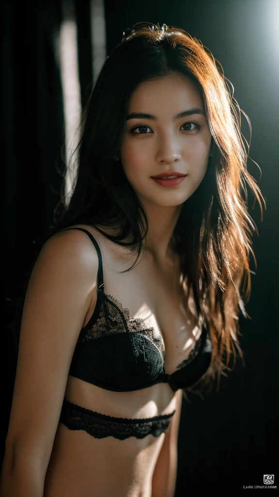 highest quality, epic realistic, ((in the pitch black darkness :1.4)), ((portrait:1.5)),(background: dark ) high contrast ,glorious picture, lowest lux, lighting face, she's comfortable, wearing lingerie, looks incredible, (8k, Raw photo, Highest quality),(epic realistic:1.5), a woman, face,(detailed eyes:0.8),(looking at the camera:1.4), (Highest quality), ( high contrast, deep shadows),Intricate details,cinematic,((skin:1.4)), (long dark hair:1.3), long hair, messy ,(Hdr:1.5),Detailed, colors, Superior quality, Masterpiece, Raw Photo (20-year-old, looking at viewer), beautiful, (wearing underwear,), perfect, natural, perfect composition, portrait, perfect face, smiling expression, Captivating eyes, Bright details, Tight lips, (High Skin Detail),, (blue tint: 0.6), (sale: 0.8), (bloody: 0.7), Key lighting , (backlight: 0.5), Medium depth of field, Canon 5d, 50mm lens, f/4 apertures, (Ultra-detailed, Complex detail), sharp focus, soft colors, 8k, Absurd, 80mm, dark background, photography, smiling, medium ,