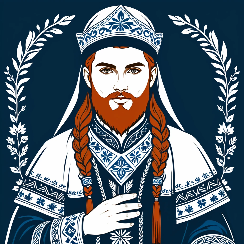 hungarian mage in nordic folk outfit, vector graphics, strong contours