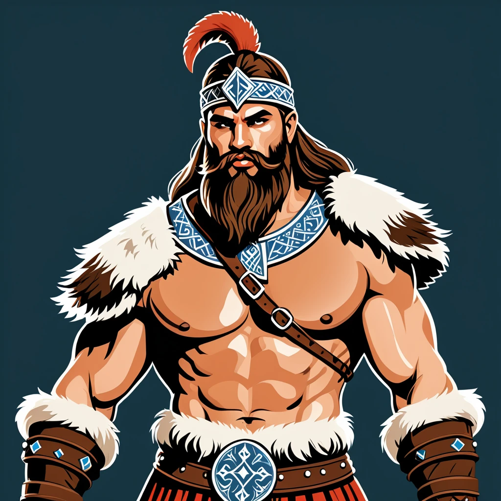 hungarian barbarian in nordic folk outfit, vector graphics, strong contours
