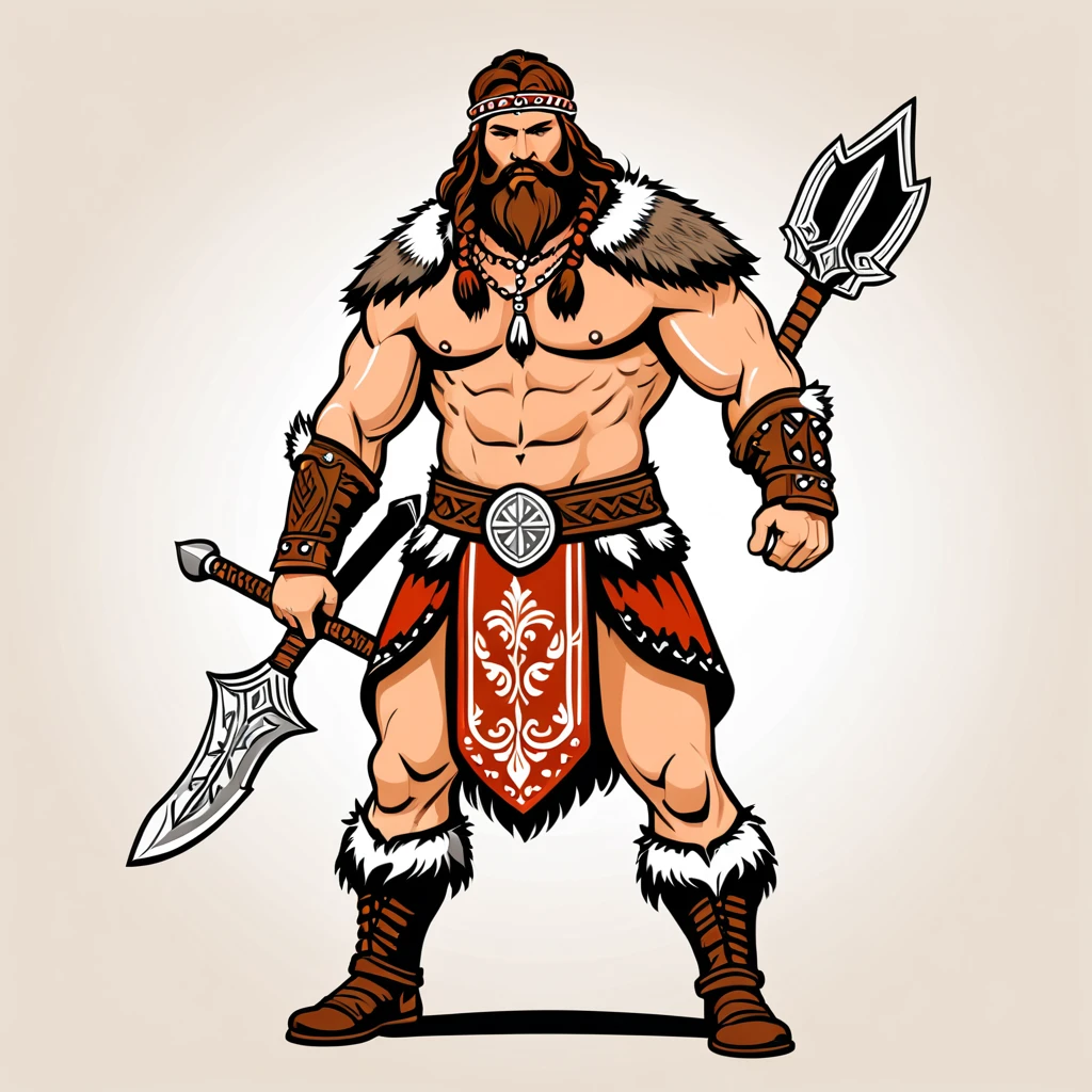 hungarian barbarian in nordic folk outfit, vector graphics, strong contours