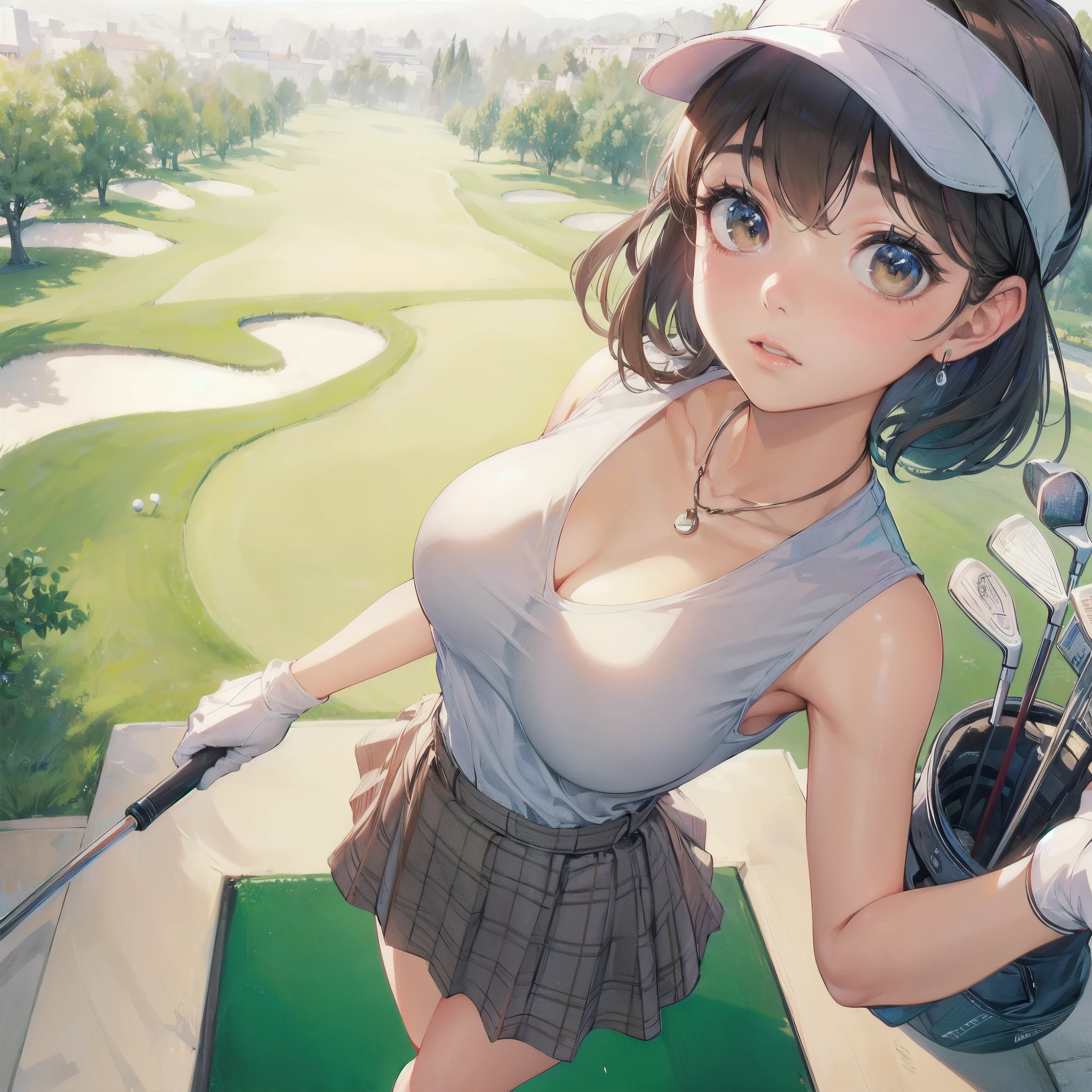 masterpiece, best quality, best detail, best proportion, best anatomy, best face, blush, best shaped breasts, very large breasts, ((full nude):1.5), (nsfw:1.1) , cameltoe, ((girls playing golf):1.4), ((During a golf match):1.2), (( japanese lowteen):1.3), ((half body shot):0.9), view from below, sadly, tears, crying, (she is cumming now!), blush, (in a golf course (background)), (pubic hair), very wet,((full nude):1.5), Classical art portrait painting, (Academic Art), by John William Waterhouse