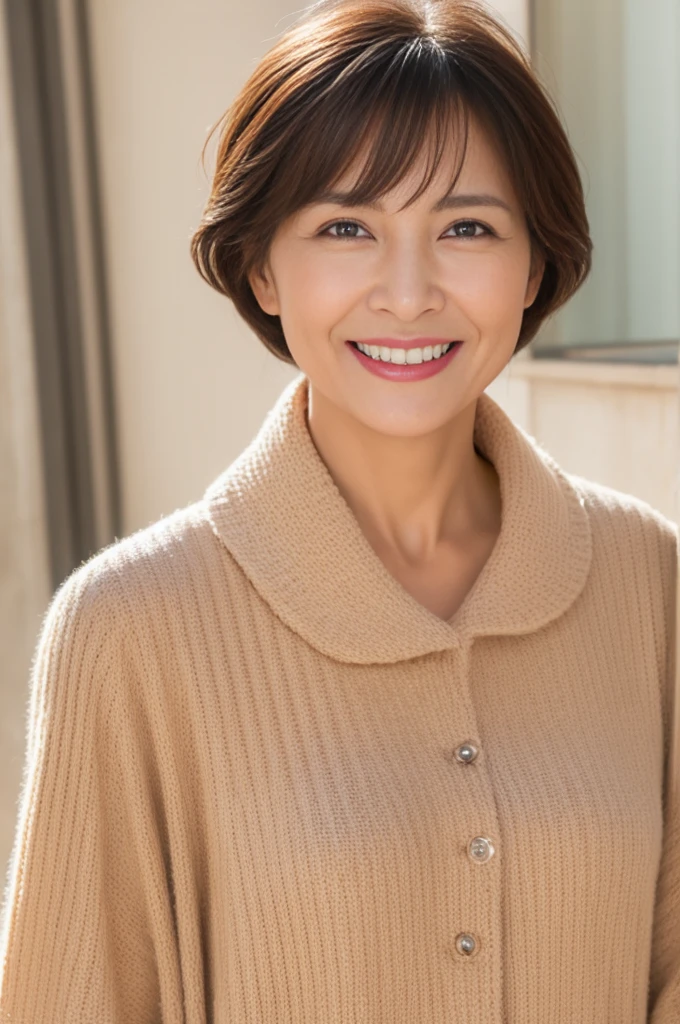52 years old、smile、beautiful、High-end products、Custom-made clothing, elegant、Shining Eyes、stare、