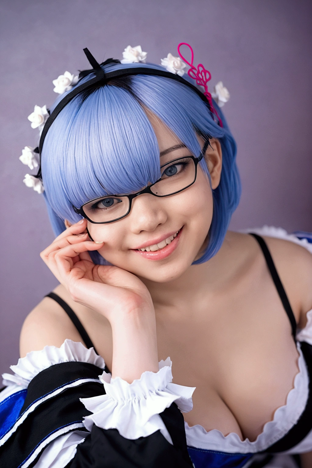 Women　high resolution　Cosplay　Big Breasts　Rem　Sparkling eyes　valley　