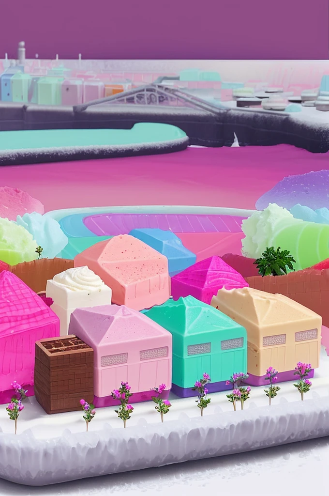 made of ice cream，cream，Light，pink，strawberry，cream，blue，green，Purple，ice cream