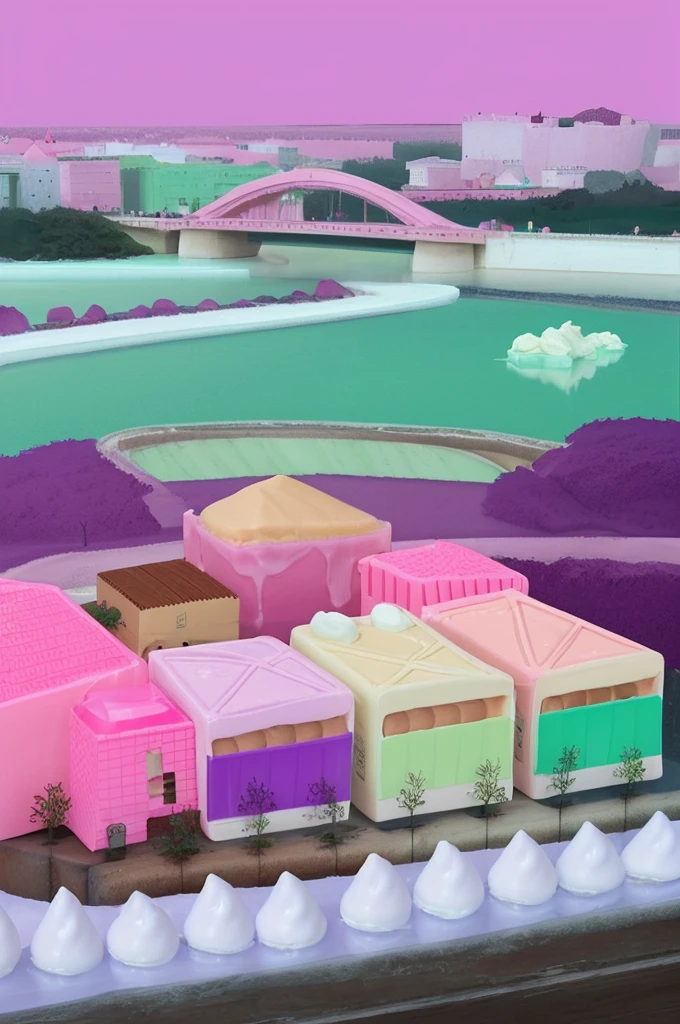 made of ice cream,cream,Light,pink,strawberry,cream,blue,green,Purple,ice cream