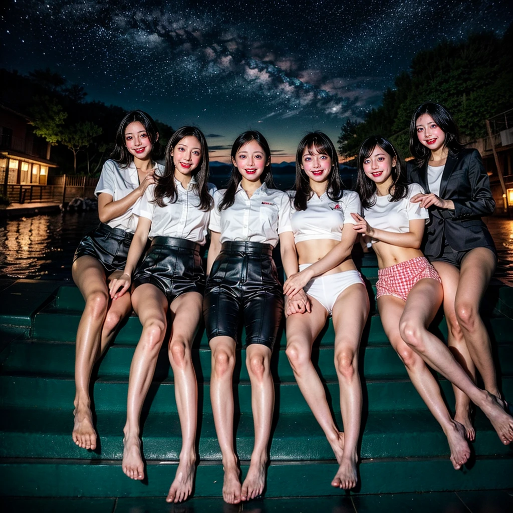  Masterpiece of ProfessionalPhoto ((ExtremelyDetailed (12 PICHIPICHI KAWAII Girls Floating in The Air in a row:1.37) in WHITE at Dusk Enoshima Beach)), {(Standing Full Body:1.2)|(from below:1.2)|Detailed KAWAII face}, Different types of hair colors, {(skinny(school swimwear))|(SchoolUniform)with Skinny AthleticShorts}, {(Corrected Childish hand)|Hidden hand|Different types of breasts|(Clearly Visible the shape of Butt)}, Joyful Expressions LifeLike Rendering, Detailed clothing texture, PerfectLighting, (Dazzling Horizon Visible through ThighGap), (Starry IridescentParticles:1.22) ColorfulClouds