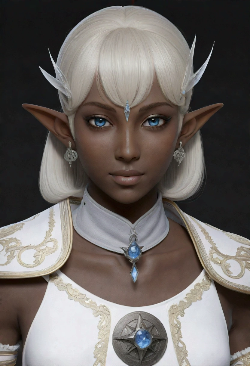 (masterpiece )), (top quality), (best quality), ((ultra-detailed, 8k quality)), Aesthetics, Cinematic lighting, (detailed line art), 
BREAK,
Dark elf  girl, Imperial water, A magician, ((Black Lolita)), obi strip、black over-the-knee socks、Silver-toned earrings，lace legwear、tigh-high bootysterious magic formations:1.2),Blue glow, (Frost wings), ((Powerful ice magic))，((Icicles))，Towering over the landscape，Blue light cold light，((Ice storms))，Wind，((Flying snow ice and snow)), Dynamic angle,
BREAK,
highly detailed of (dark elf), (1girl), perfect face, details eye, Bob cut hair, Blunt bangs, (hair between eye), blonde white hair, blue eyes, eyelashes, eyeshadow, pink eyeshadow, light smile, design art by Artgerm, by Kawacy, By Yoshitaka Amano,
BREAK, 
((perfect anatomy)), nice body, medium breast, extremely detailed finger, best hands, perfect face, beautiful face, beautiful eyes, perfect eyes, perfect fingers, correct anatomy, ((Dark skin))
