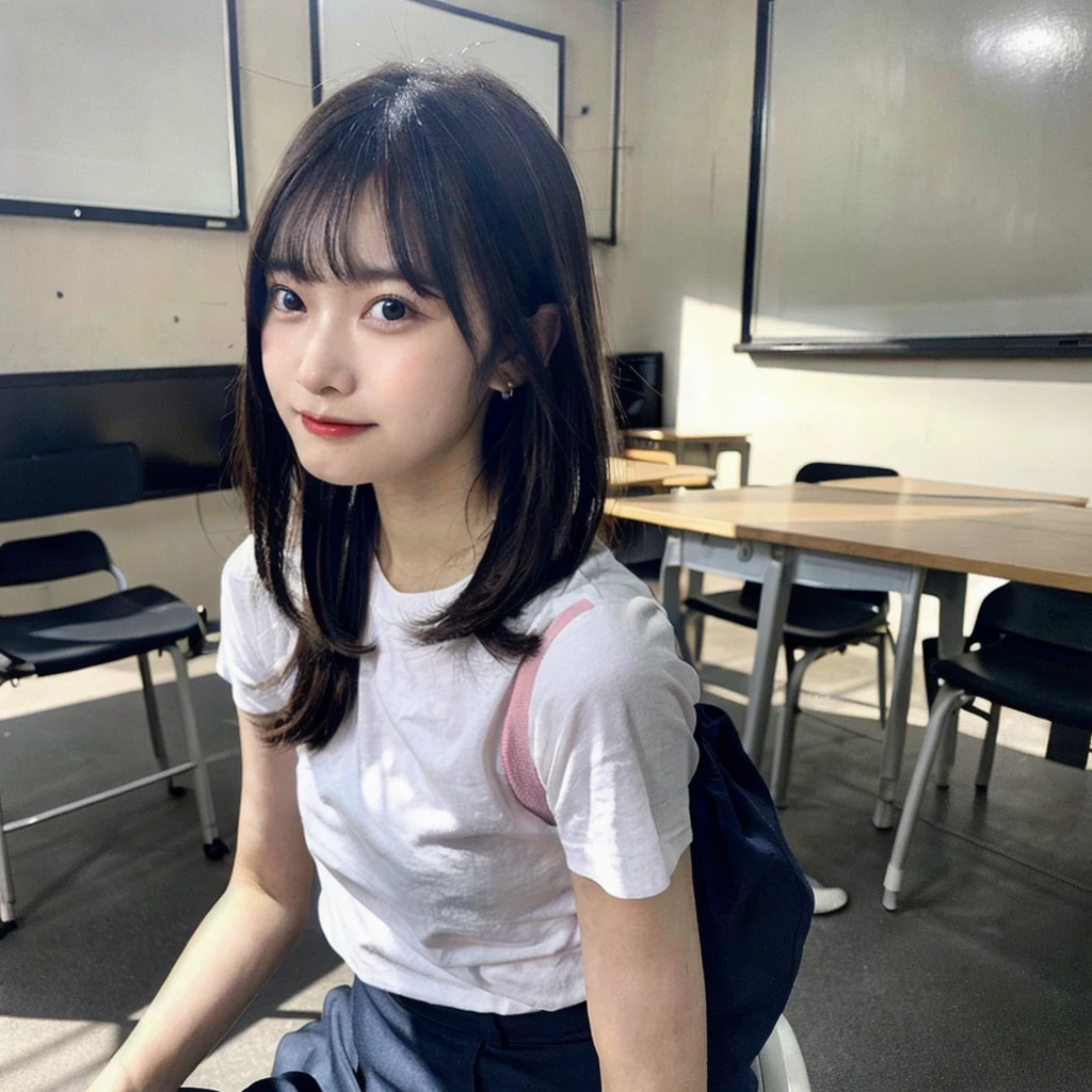 masterpiece, best quality,nsfw 1girl,(bsb,behsuke:1.3),from behind,upper body,{blue|black|pink} bra, bra visible through clothes,underwear, ,white shirt,short sleeves,see-through,classroom, sitting, school chair, chalkboard, __hair color2__,__hair length__,__hair style__,