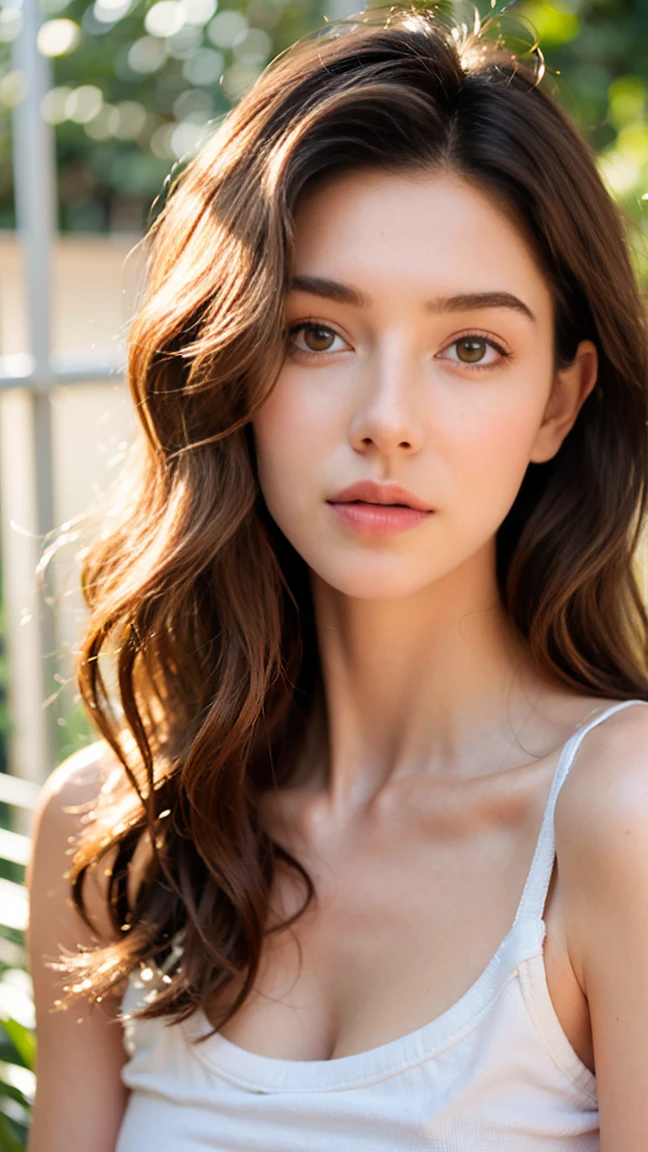 (((ultra realistic))) Photo, masterpiece, top quality, (pale skin), (Ultra detailed face and eyes:1.3), 1 girl, Adult, in a T-shirt, (Eye makeup, mascara) , ((large detailed lips)), ((ash wavy hair)), ((Chyolka)) , (Natural breasts), Slim waist. ((Posing)), photoshoot, studio (soft lighting), (The play of light and shadows), depth of field, bokeh, (special attention to skin detail: 1.2), Detailed leather texture, skin pores. (Airy atmosphere of the frame. Color range - delicate, Bright, white, Pink tones), UDR, ((Film grain)), ((rays)), ((glare of the sun)), ((waist up portrait, close to the camera)) , ultra detialed, 