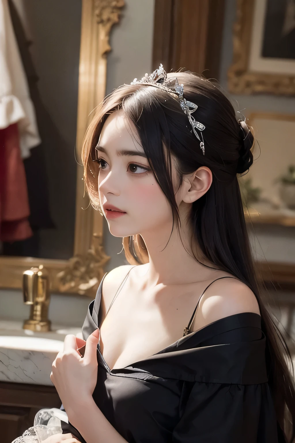 by　francis bacon: tranquil space: A bewitching princess　A blushing, embarrassed and sad expression　Gazing into the distance