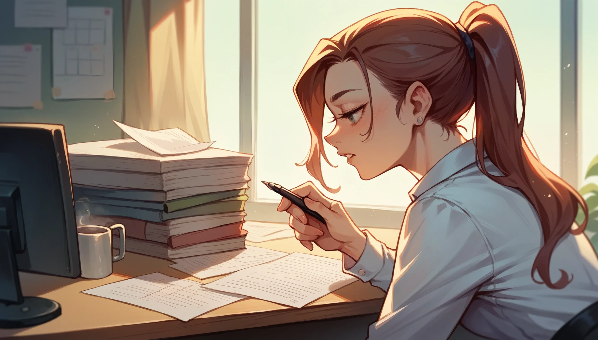 Even on her break she tries to do some work. Shot of a young female designer working in her office.