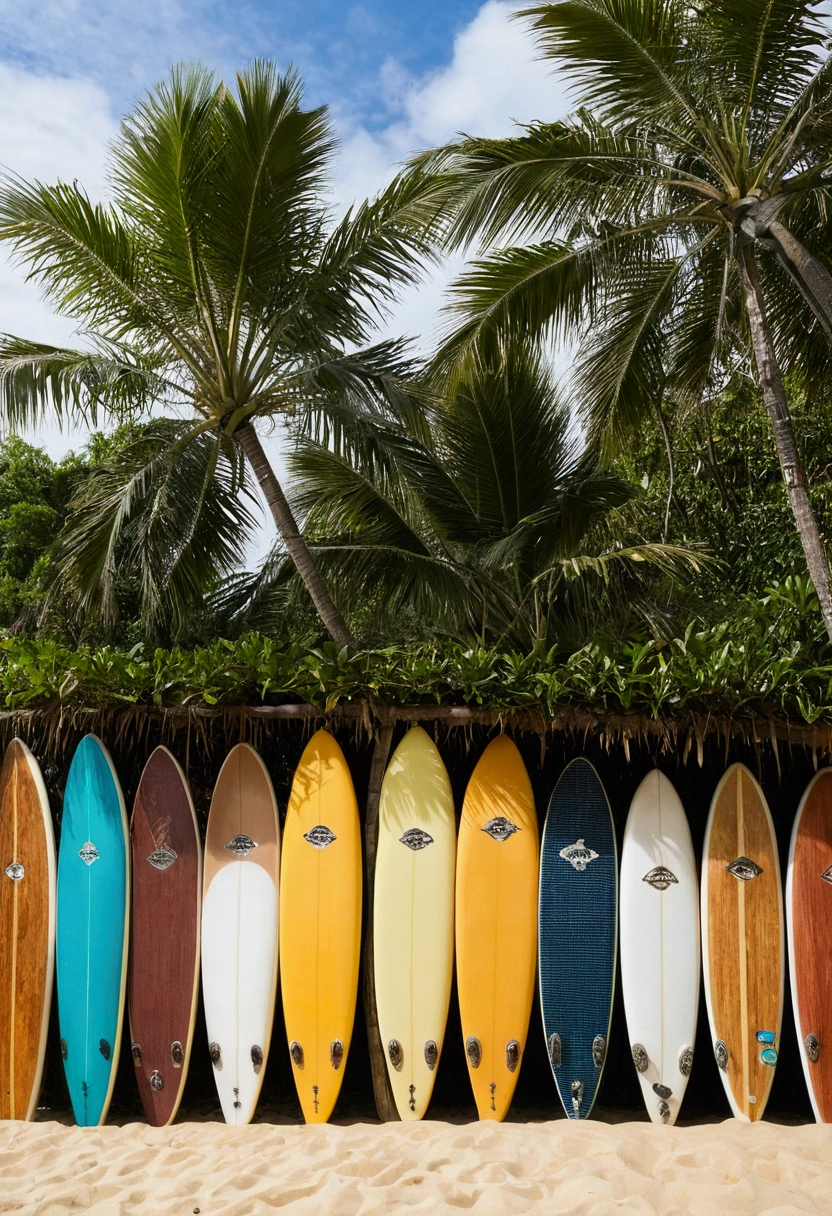 Beach, Ocean, palm, tropical, Ocean, island, sand, water, wood, null, trip, landscape, summer, Ocean岸, Paradise, nature, vacations, holiday, sun, palm wood, Wave, Hawaii, relax, coconut, Thailand、sand浜には沢山の食べ物屋の屋台が並んでいる、Surfboards lined up vertically