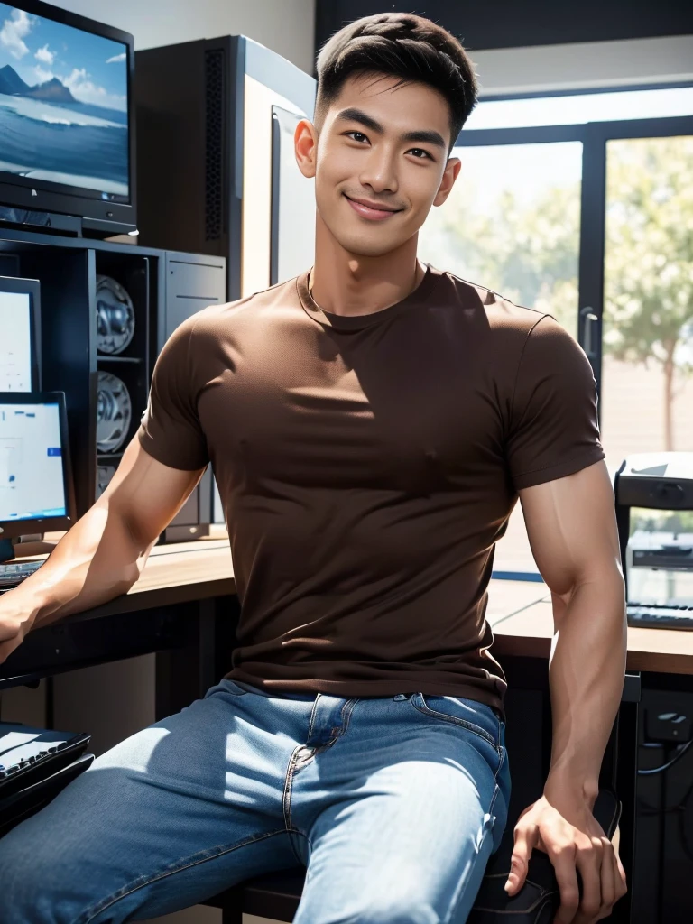 young man, 25 years old, Good looking, Looks like a Korean actor, หน้าตาเหมือน K pop idol, ใบหน้าhandsome, white skin, small mouth, Slender face, detailed face, very short hair, well care hair, teeth not shown, handsome, Confident eyes, fit, Broad shoulders, have abdominal muscles, naked, naked, Stand with your legs apart., Open your legs in an A shape., butthole exposed, white company’s conference room as a background, bright, outdoor, likes to show off his penis, clearly shows the penis, There was one decent sized penis., Don't feel embarrassed., Was gangbanged for taking photos, Slut, Shameless, exhibitionist, pose like prostitute, expression of ecstasy/orgasmic, natural light, both eyes are the same, muscular, perfect eyes, nipples showed, penis exposed, Global illumination, tall, full body, tiny waist, soft light, dream light, digital painting, extremely detailed CGI, hd, 8k, 4k background,