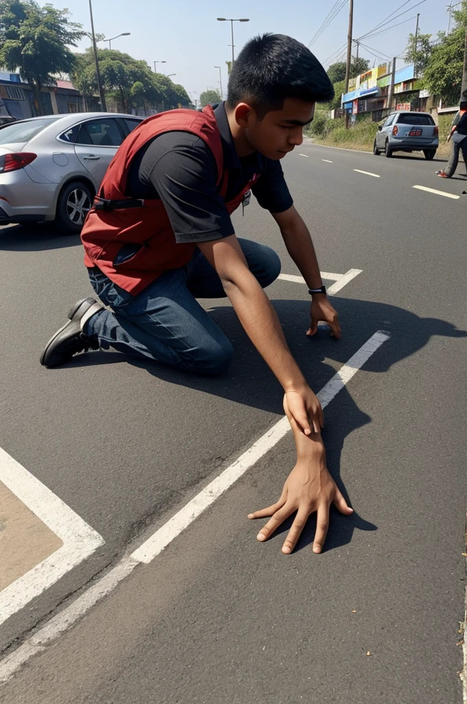 A students dath body up another students hands photo in road who killed by poloce.