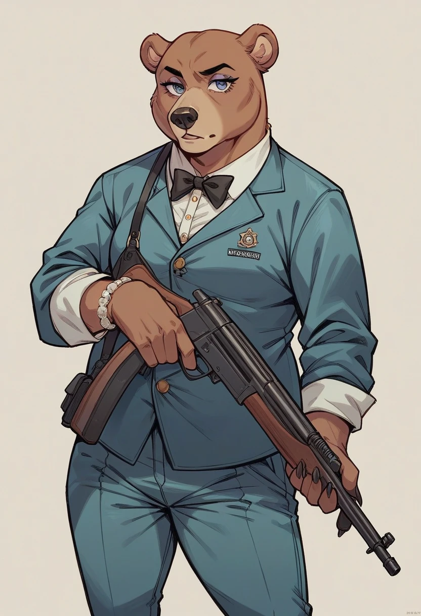 Bear, hip hop clothes, shotgun, Mercedes Benz, gta v ĺoading screen art,