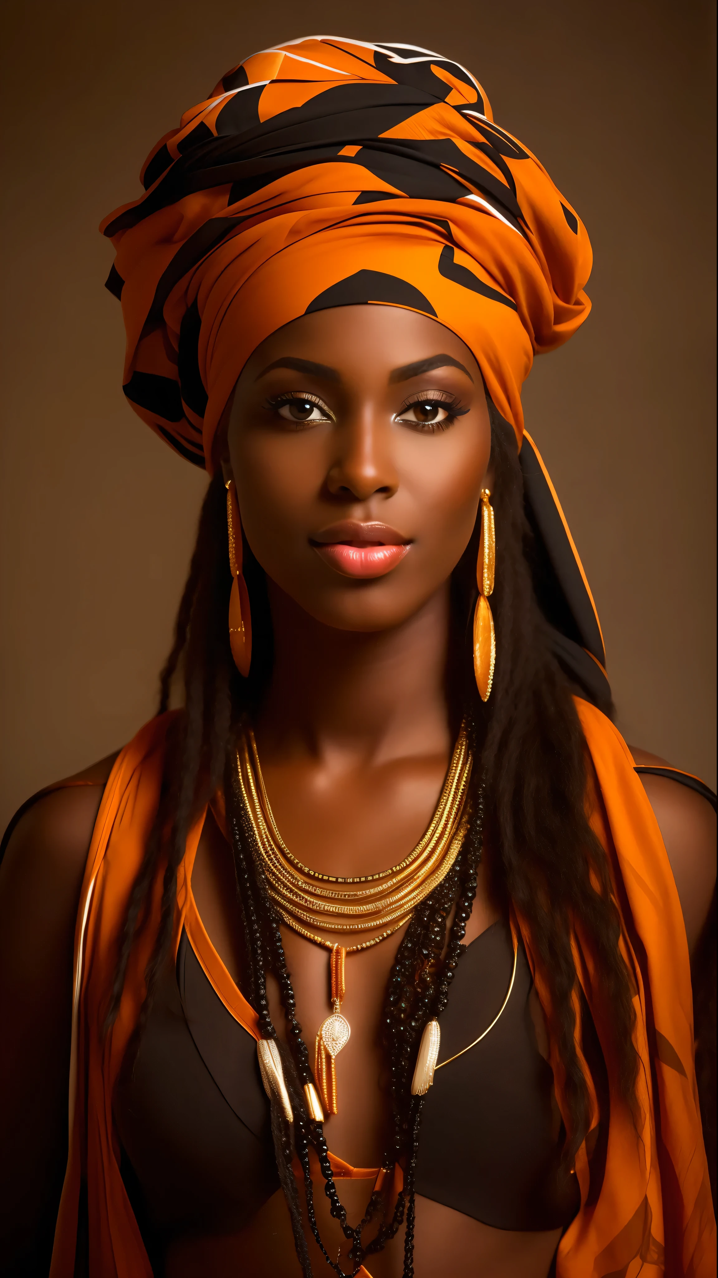 Close-up of'a woman with a turban and jewelry, Superbe princesse Africane, Princesse e Africane, femme Africane, Jeune black woman, Jeune black woman, African American woman, female goddess of the'amour à la dark skin, Reine Africane, Princesse Africane, black woman, African American girl, beautiful woman, African, brown-skinned, dark skin, Elegant African American girl