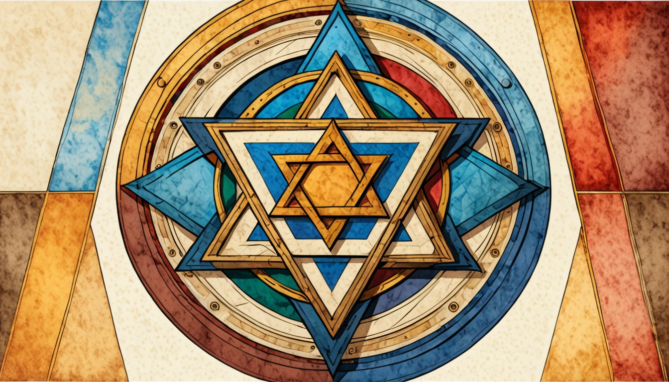 The whole is divided horizontally into three parts in raster color,The Shield of David in the center