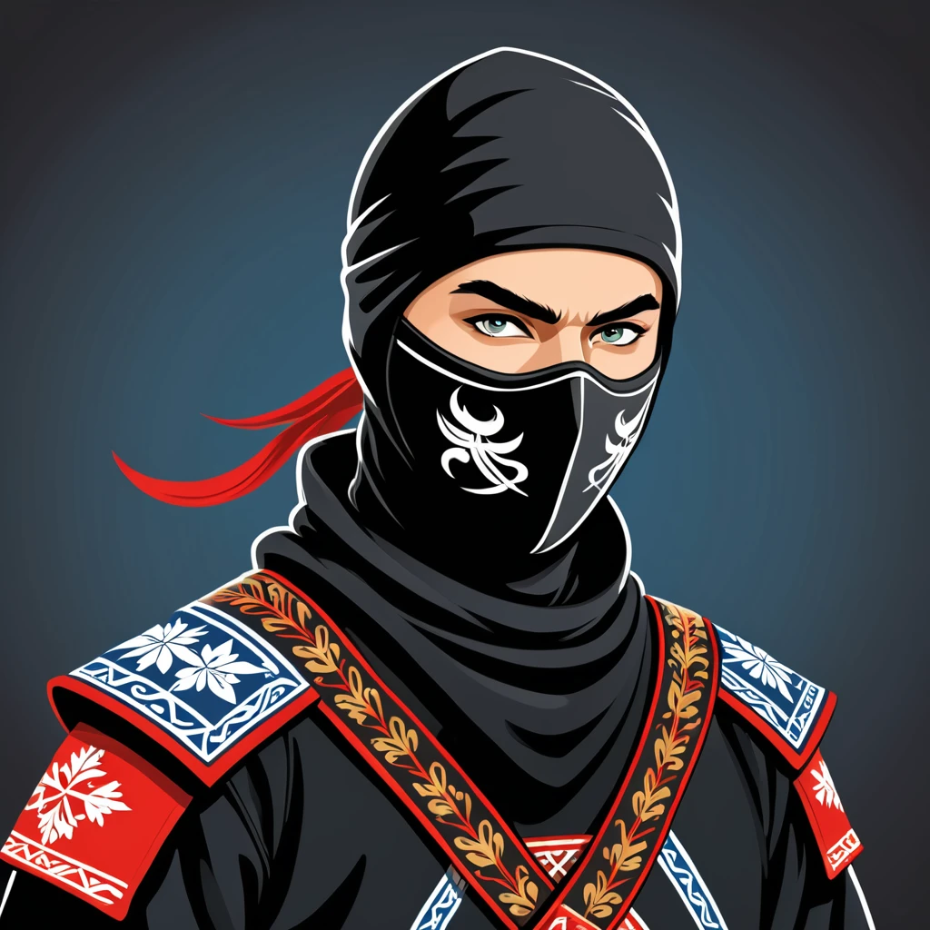 hungarian ninja in nordic folk outfit, vector graphics, strong contours
