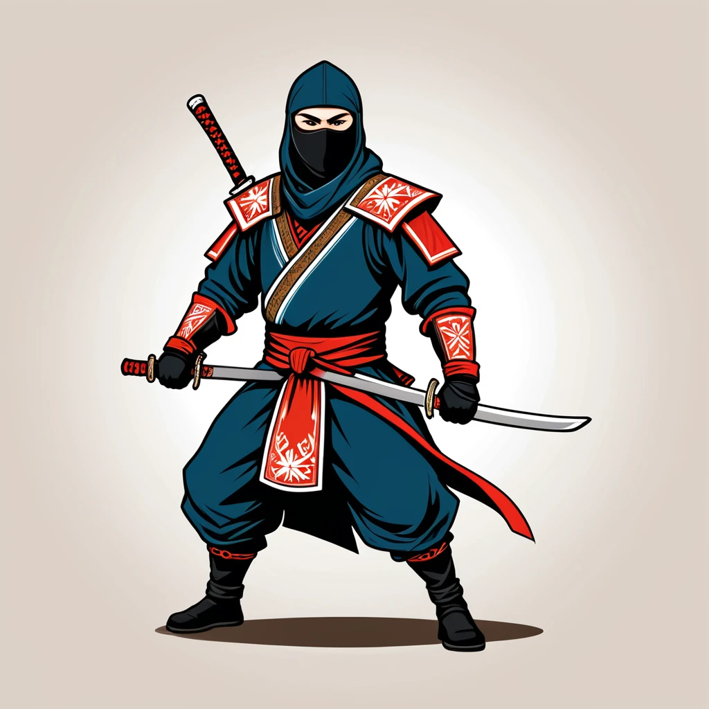 hungarian ninja in nordic folk outfit, vector graphics, strong contours
