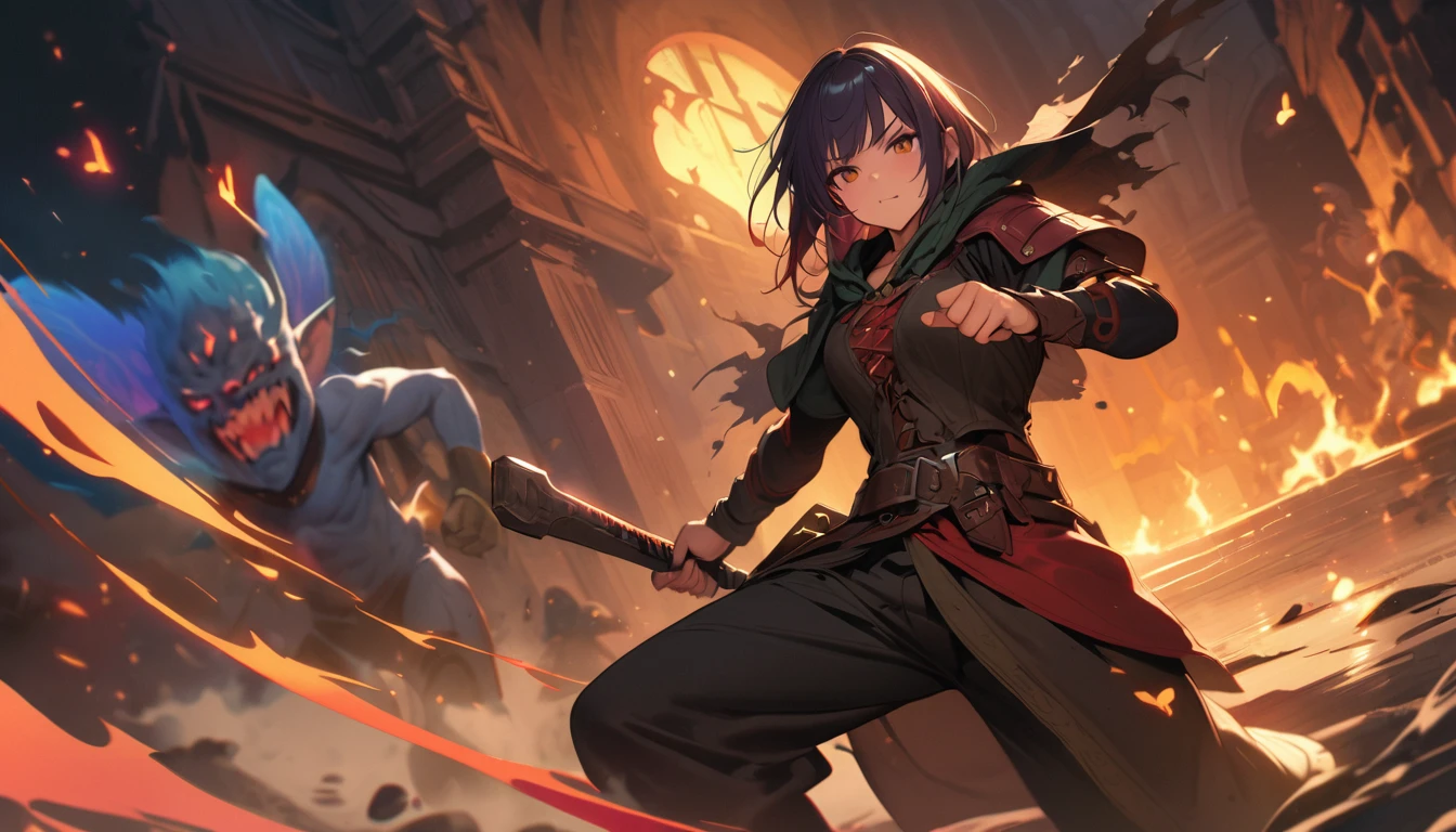 (masterpiece:1.4), (Highest quality:1.4), Very detailed, Complex, Very detailed, shape,Soft lighting, Scenic, Brandishing a Sword, A face full of fighting spirit, Spirit, Fight the Demon King, character from RPG games, (character: human, Fairy, Fairy, Dwarf, The Hobbit), (exterior: Swordsman Style, Shaman Style, Monk Style, Magician style), (belongings: Long sword, dagger, Holy Staff, Magic wand, shield, metal armor, Leather Armor), Perfectly accurate anatomical shape、All limbs intact、Perfect full finger, Colorful characters, Fearsome Demon King, Huge, Majestic, Fighting Hero, Uplifting expressions, Serious face.