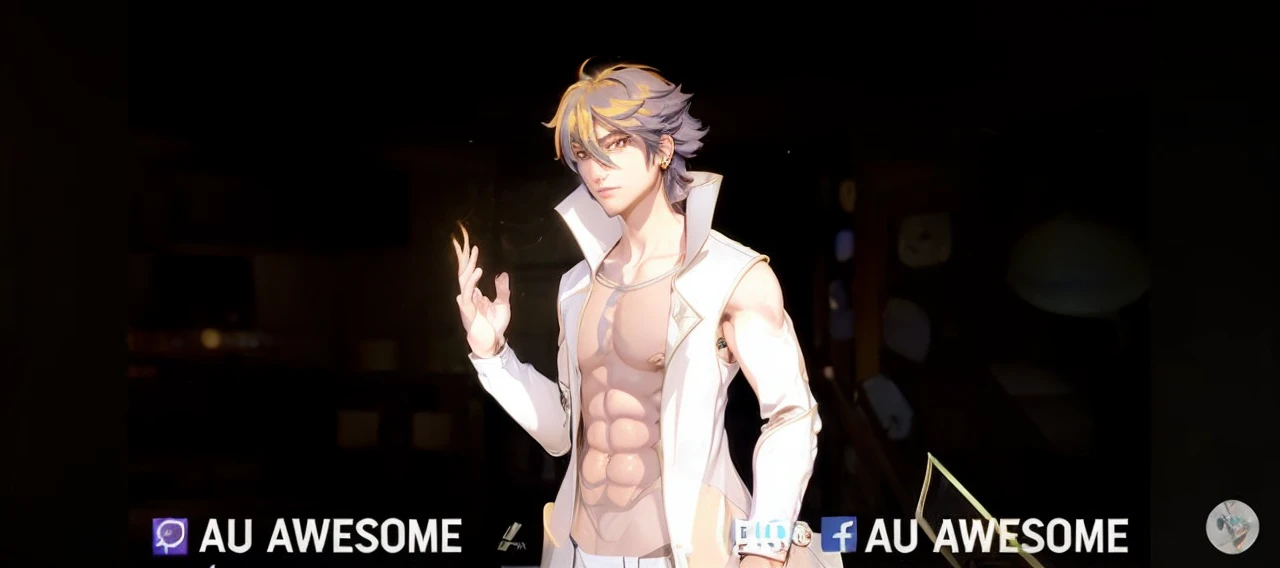 (masterpiece),((ultra-detailed)), (highly detailed CG illustration),(expressionless), (best quality:1.2),Number 1 handsome guy in the world, handsome Asian guy,bright, solo, long hair, simple background, gloves, 1boy, hair between eyes, jewelry, yellow eyes, purple hair, multicolored hair, male focus, earrings, boots, pants, fingerless gloves, tattoo, arm tattoo, armor, long sleeves, coat, bare shoulders, shoes, blue footwear, realistic, (normal background), holding sword, holding weapon, weapon, sword,The shirt between the chest and abdomen was torn, and the clothes were torn,Big muscles and firm 6-pack abs,wielding a sword and spear of golden lightning light.