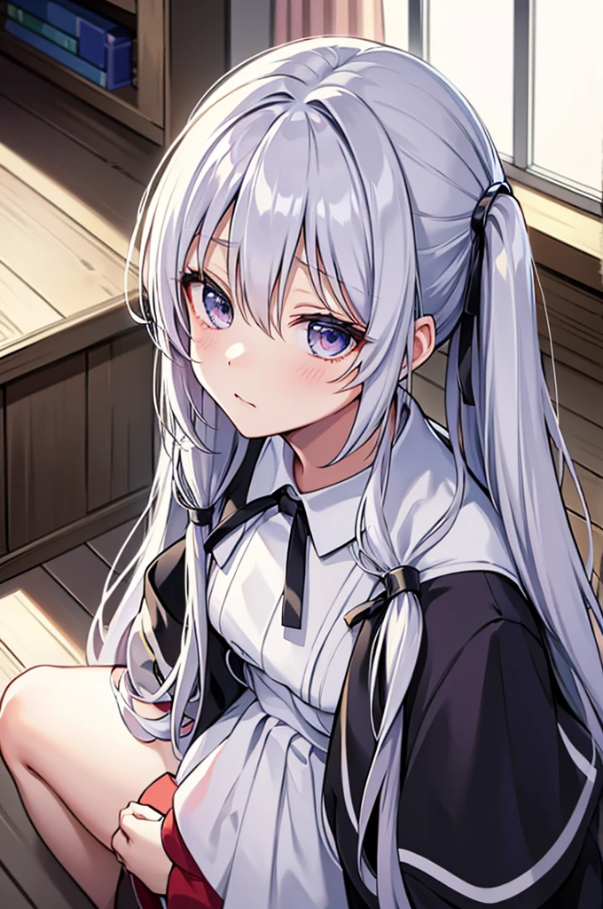score_9,from above,silver hair, twintails, very long hair, anime, best quality, masterpiece、(((目を閉じる)))、kiss、pov, face focus,
