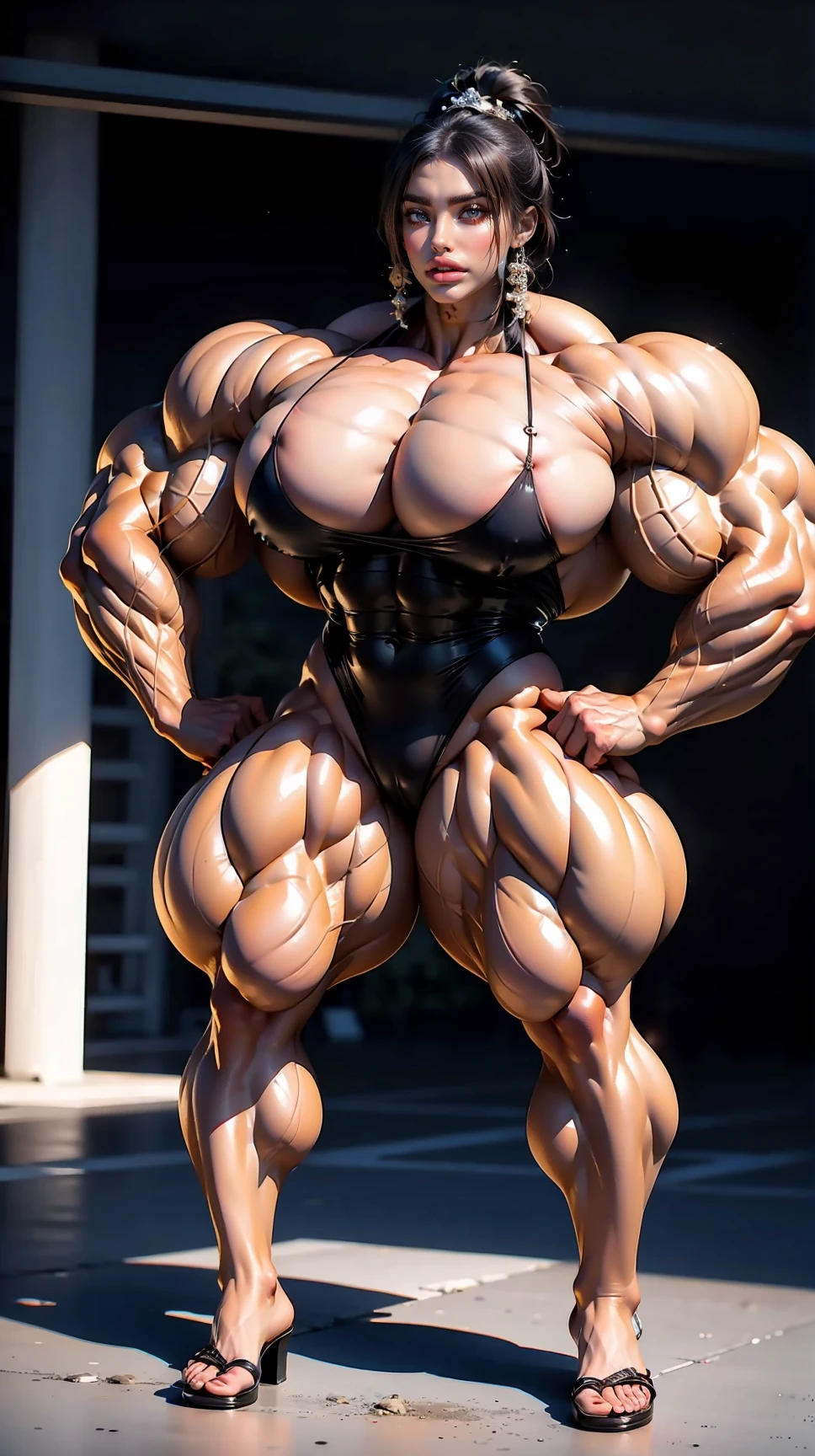 (beautiful girl:1.25), (megan fox:1.25), (large fake breasts:1.25), (young naked bodybuilder girl:1.25), seductive face, mouth wide open carnage style, long red hair, perfect muscular body, super skinny legs, sissy, femboy, (full body view:1.25),