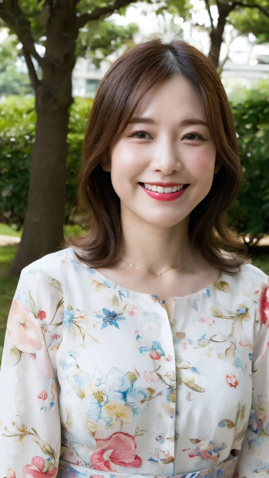  Standing in the park, Wrinkles around the eyes, Smiling with teeth showing, Japanese painting, senior citizen, Draw lips correctly, Red lipstick, No discomfort, 16K, Highest quality, Very detailed, Realistic, Very detailed肌, (Japanese), (alone), 100 years old, Large Breasts, , Glamour, sexy, Chromo White Skin, Staring straight ahead,