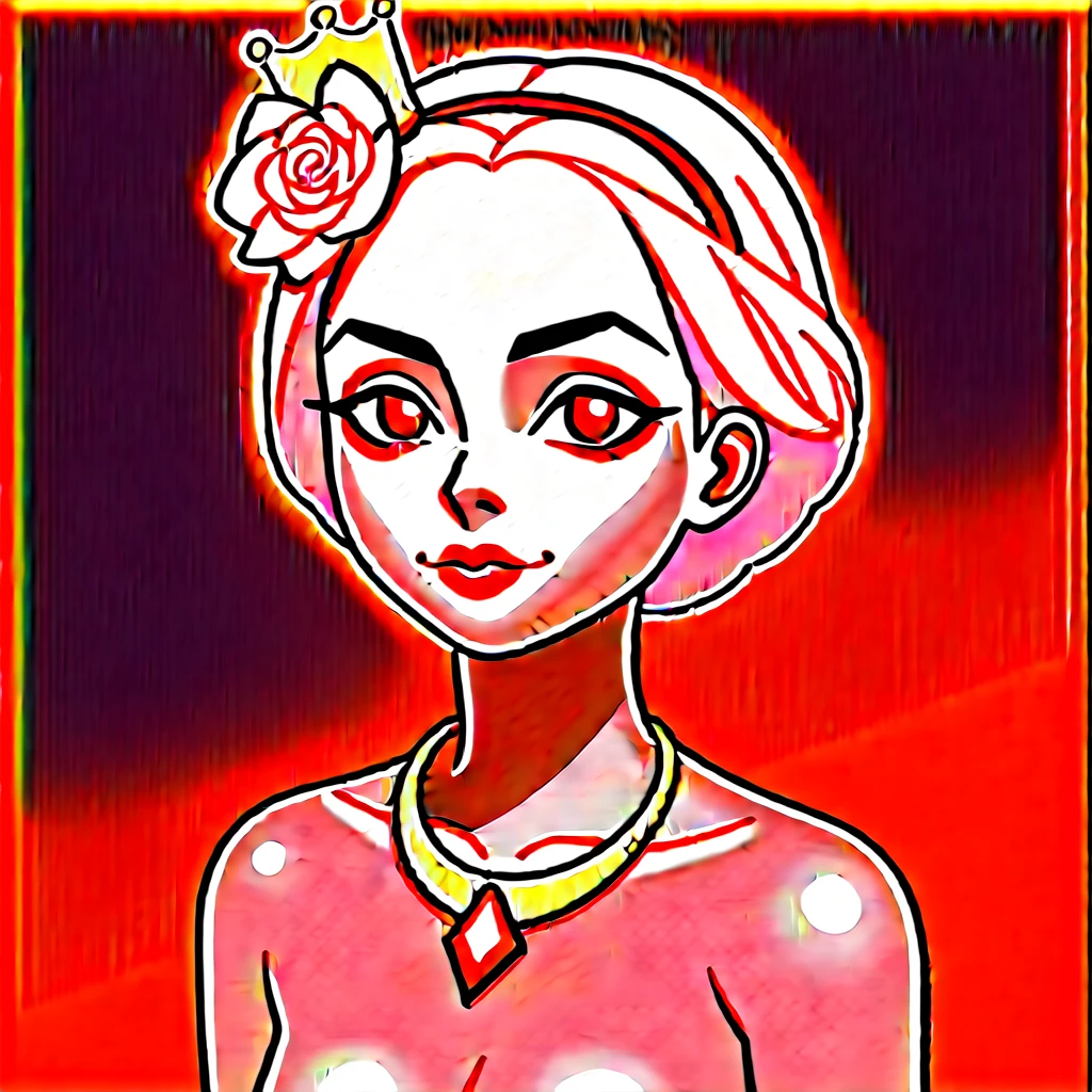 majapahit princess, with red hair, red eyes, wearing golden crown with red diamond and jasmine flower, wearing gold necklace with red diamond and flower, wearing pinkish purple kebaya with flower motive and gold, wearing white selendang, wearing brown batik dress with gold, super pretty face, red lips, beautiful eyes, hd, 4k