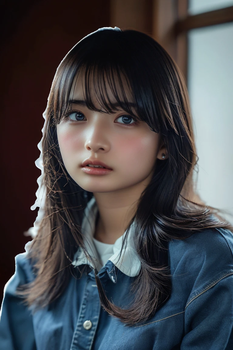 (Highest quality、Tabletop、、Best image quality、Award-winning works)、Extremely cute and lewd high school girl、White polyester collared shirt ripped because her breasts were too big、Short sleeve:1.4)、(Navy Pleated Skirt:1.1)、Girl portrait photography、Glowing Skin、Brown Hair、Are standing、View your viewers、Sculpture Pose、(Classroom Background:1.45)、(Large Breasts:1.8)、Accentuate your body lines:1.1)、Very large red ribbon tie、Very long hair:1.75、((A face that pampers men:1.95))