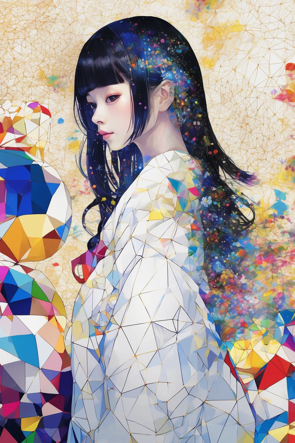 teamLab Style - Artwork、Geometric pattern、Masterpiece、Ultra high definition、Golden Ratio、Beautiful girl