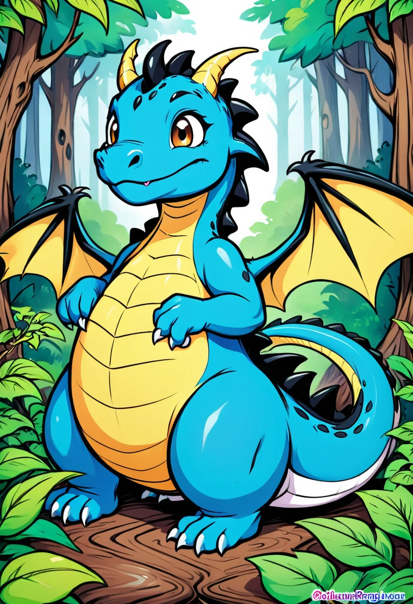 a coloring page of a cute and friendly dragon with his friend in the forest, line art coloring page, coloring pages, coloring book outline, coloring page, coloring in black and white, coloring book page, coloring - in sheet, coloring pages